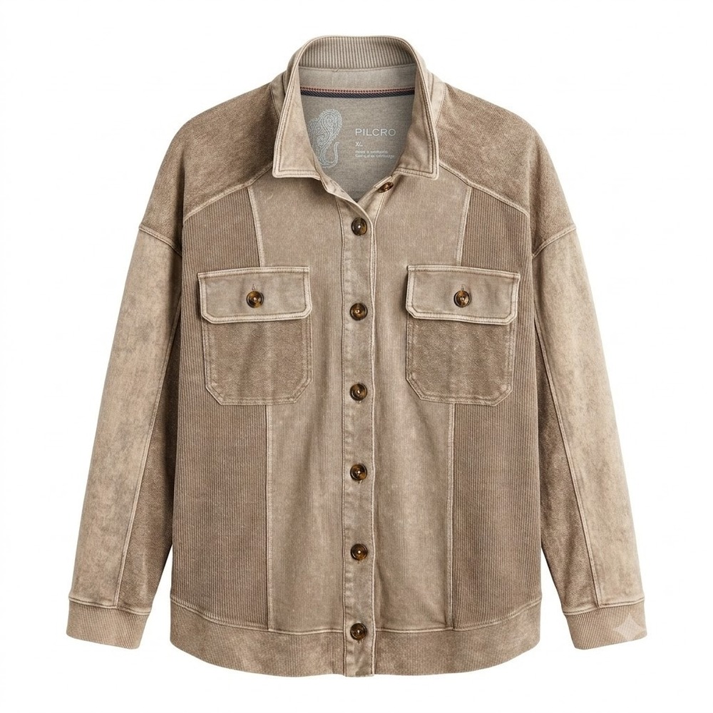 Pilcro‎ Brown Acid Wash Ribbed Button Down Shacket Shirt Jacket XL Anthropologie